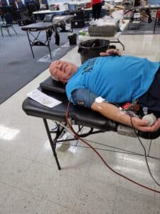 Lion Ron donating blood