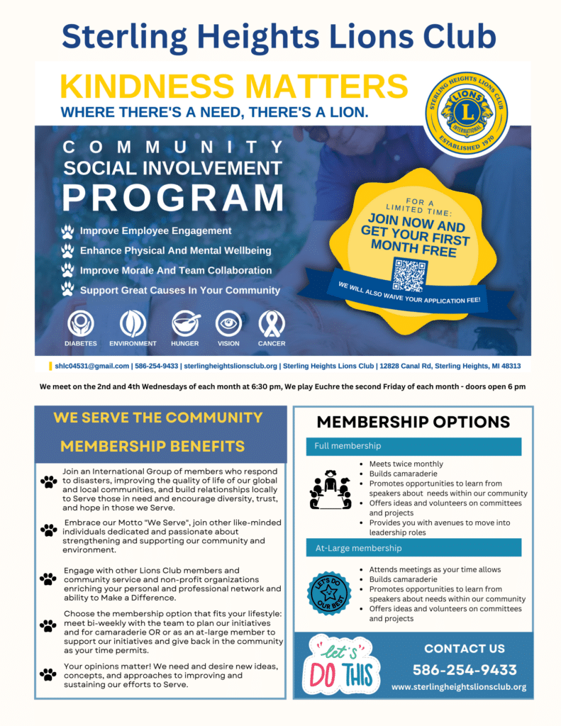 Sterling Heights Lions Club Kindness Matters