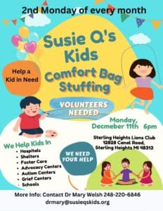 Come help stuff comfort bags with Susie Q's Kids